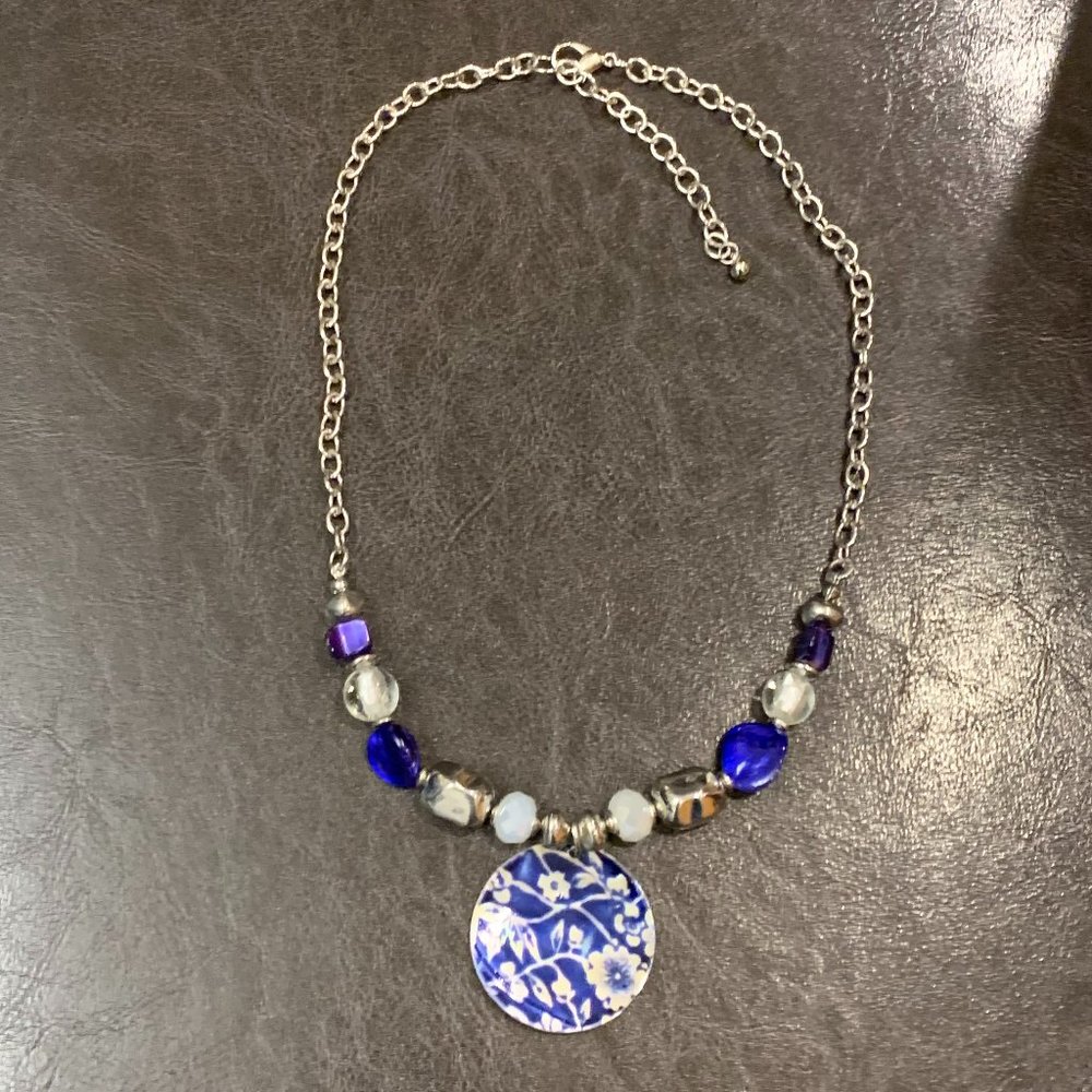 Blue, White, & Silver Statement Necklace - New